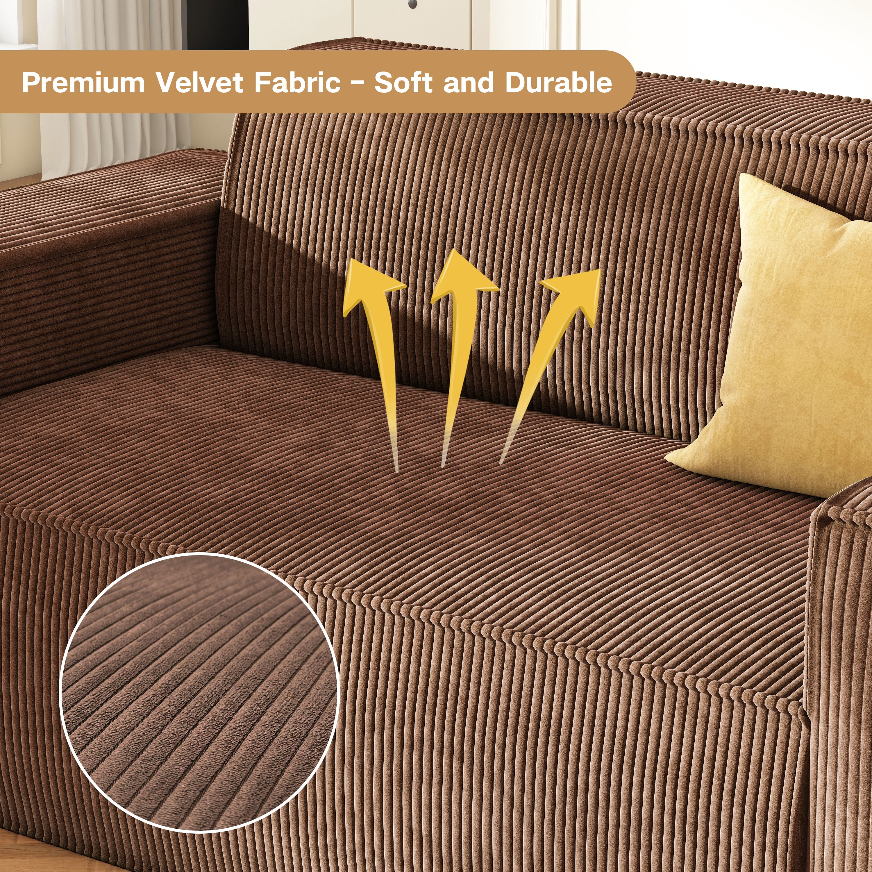 Traumliebe Sofa-in-a-Box Memory Foam 3-Seater Adult Deep with Corduroy Fabric Couch for Living Room,Brown