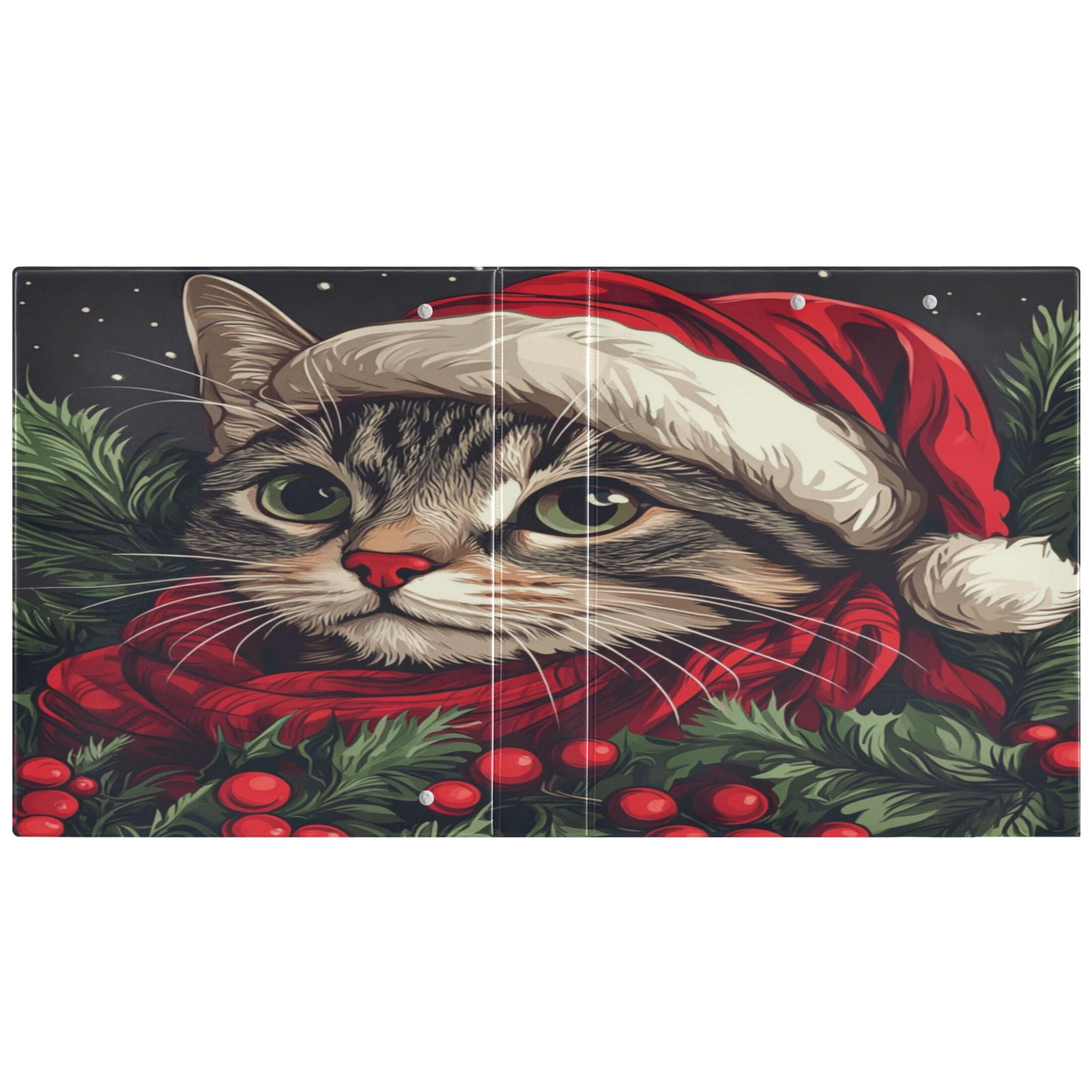 WOBOGO Red Hat Christmas Cat File Folders Extra Large Capacity to Hold 200 Sheets of Documents Hard Shell Ring Binder for School Home Office