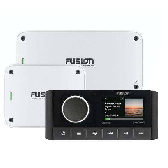 Fusion MS-RA670 Apollo Marine Entertainment System With Fusion MS-AP82400 Apollo 8 Channel and MS-AP12000 Mono Amplifiers