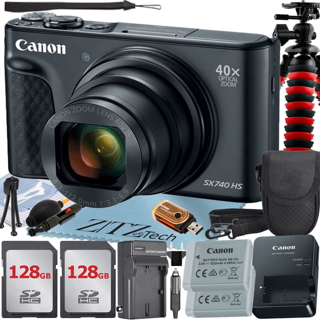 Canon PowerShot SX740 HS Digital Camera (Black) with 2 Pack 128GB Memory Card + Case + Tripod + ZeeTech Professional Bundle