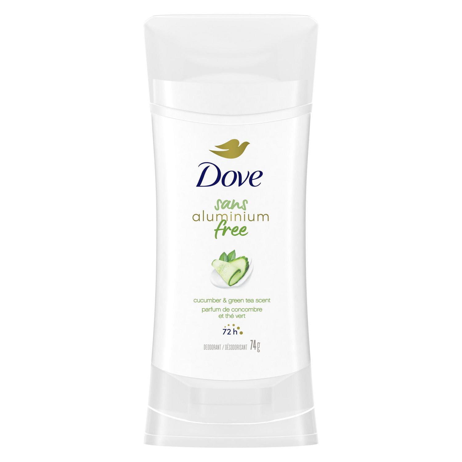 Dove Aluminum Free Déodorant for Women Cucumber & Green Tea Scent for Soft, Comfortable Underarms, 74g