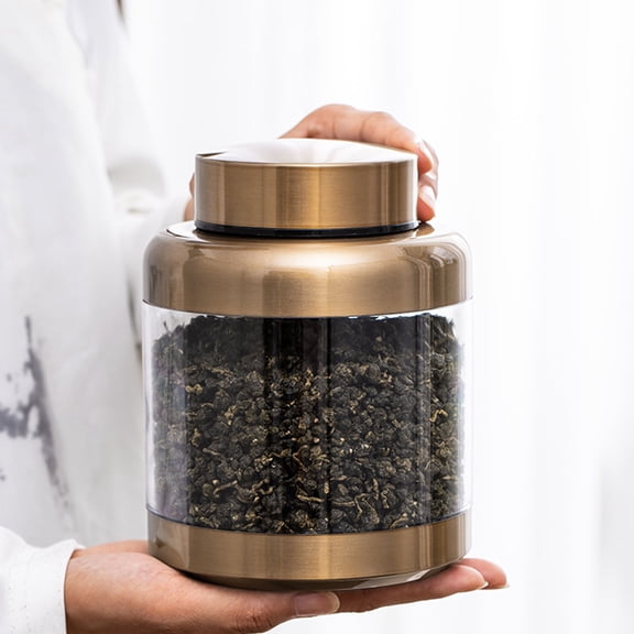 HAMPPLIES Transparent Food Storage Canister with Golden and Airtight Stainless Steel Sealed Lid