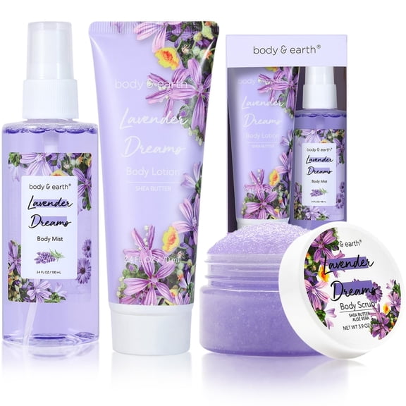 Body & Earth Bath Spa Gift Sets for Women with Lavender Perfume Mist, Body Lotion, Body Scrub for Birthday Gifts Baskets Idea for Her