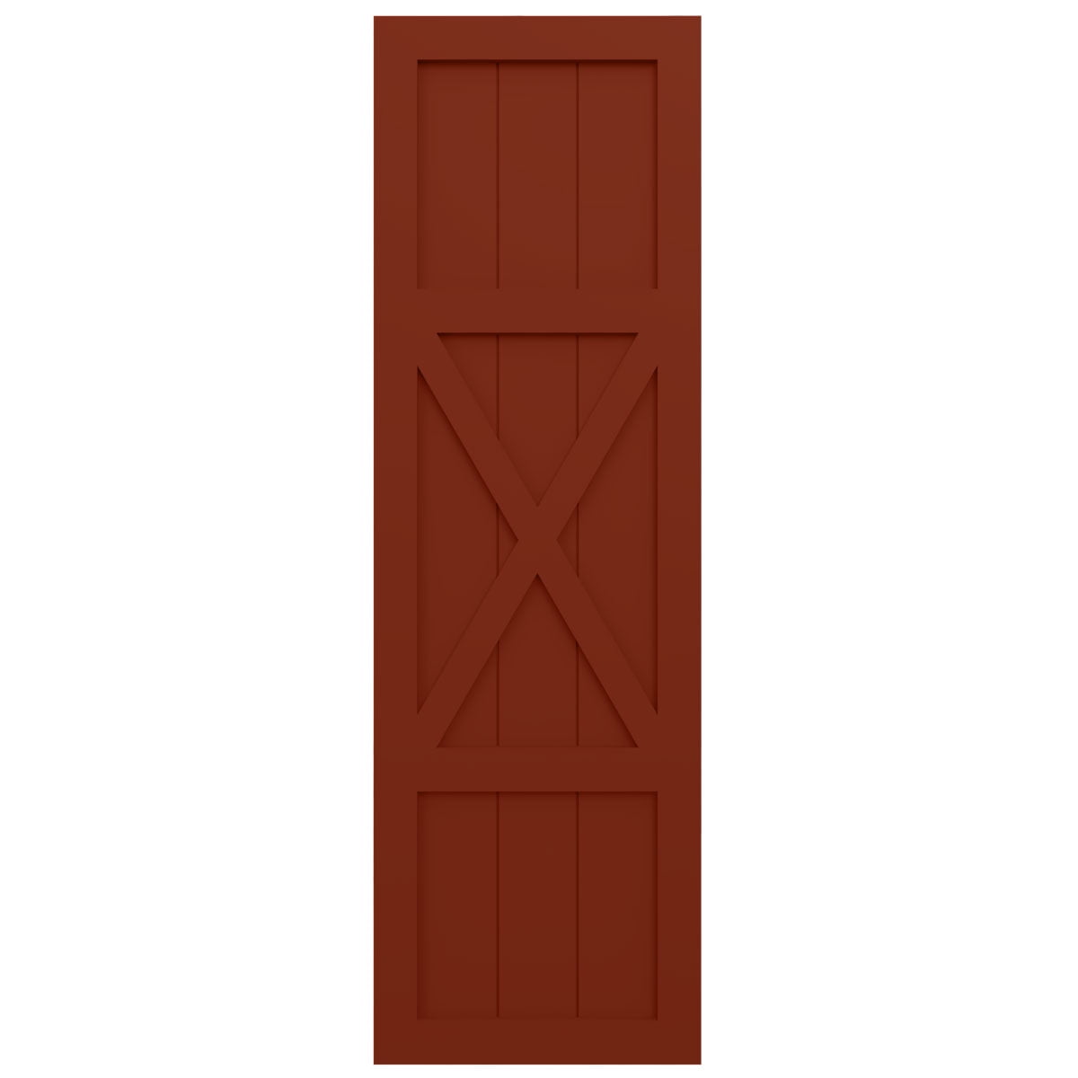 15"W x 73"H True Fit PVC Center X-Board Farmhouse Fixed Mount Shutters, Pepper Red (Per Pair - Hardware Not Included)