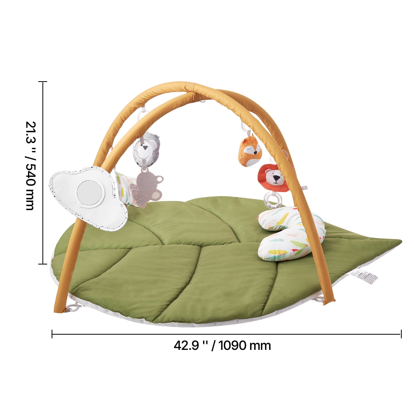 VEVOR Baby Play Gym Mat, Baby Activity Mat with 6 Sensory Toys, Oversize Leaf-Shaped Tummy Time Mat for 0-18 Months Newborn Infant, Baby Essential Gift for Motor Skills & Early Cognitive Development