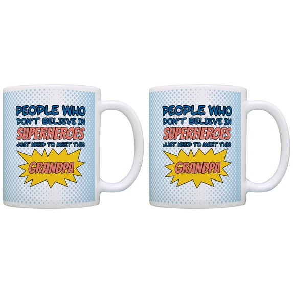 ThisWear Fathers Day Gift Don't Believe in Superheroes Meet Grandpa 11 ounce 2 Pack Coffee Mugs Blue