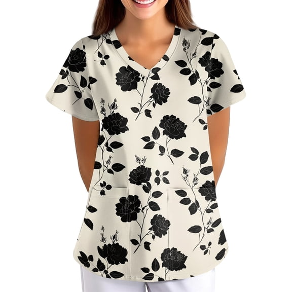 Scrubs for Women Lightweight Summer Scrub Tops Breathable V Neck Short Sleeve Tops