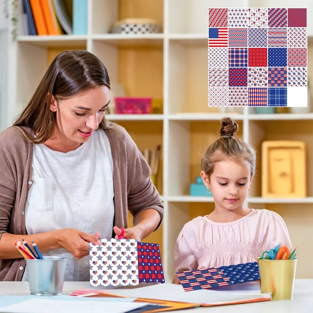 Independence Day Scrapbook Paper 72 Sheets 5.9 x 5.9 Inch Double Sided Patriotic Flag Patterns for Card Making Crafts and Memorial Day Decorations