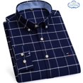 thumbnail image 1 of Oxford-Camisa de manga larga para hombre, 100% algodón, informal, ajustada, Color sólido, estampado a cuadros, a rayas, Formal, talla grande, 1 of 4