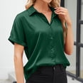 thumbnail image 4 of Vivianyo HD Women's Summer Button Short Sleeves Tops Women's Casual Solid Color Satin Lapel Loose Button Short Sleeved Top, 4 of 7