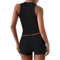 thumbnail image 3 of Women Workout Sets 2 Piece Seamless Ribbed Crop Tank High Waist Shorts Yoga Outfits Black S, 3 of 7