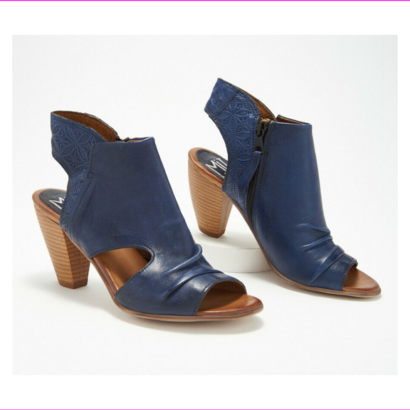 Miz Mooz Leather Peep-Toe Heeled Sandals - Mindy Navy EU 40