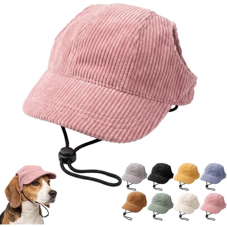 Breathable adjustable dog sun hat with ear holes—a lightweight corduroy baseball cap suitable for outdoor walks beach outings and travel with medium to large dogs.