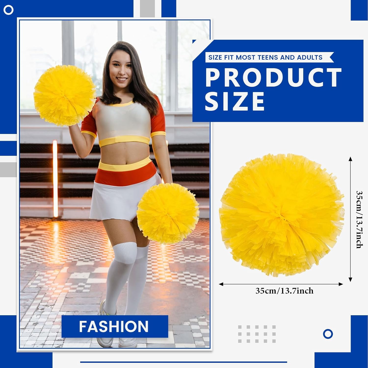 12 PCS pom poms Cheerleading,13.8inch Sports Team Spirits Cheering Squad Dance Training with Handle Rings