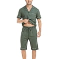 thumbnail image 7 of ANLIQI Men's 100% Cotton Short Sleeve Pajama Sets Button Down Notched Collar Sleepwear Soft Lounge Pjs with Pockets (Army Green, M), 7 of 7