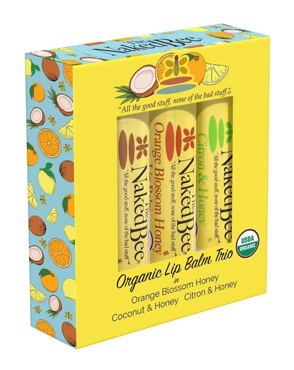 The Naked Bee Organic Lip Balm Trio Gift Set - Orange Blossom Honey, Coconut & Honey, Citron & Honey