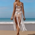 thumbnail image 6 of fatyb Womens Crochet Cover up Tassels Swimsuit Hollow out Coverup Sleeveless Bikini Beach Mesh Knit Dress, 6 of 7