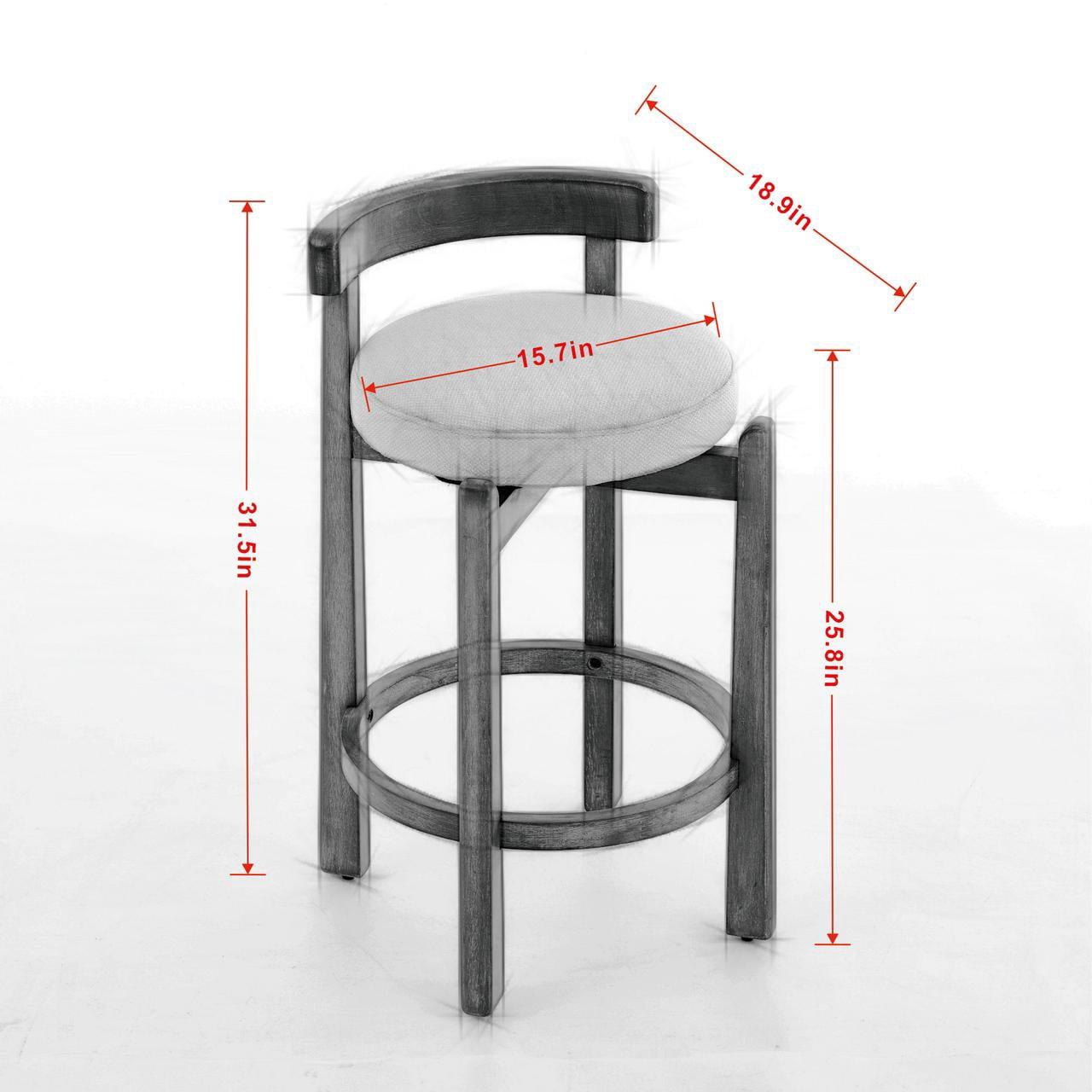 Set of 2 Swivel Counter Stools with Solid Wood Frame and Linen Upholstery, 26-Inch Bar Stools with Back and Footrest for Kitchen Island, Black