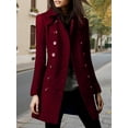 thumbnail image 2 of Women'S Winter Double Breasted Coat Elegant Lapel Collared Long Sleeves Blend Trench Pea Coat Wine Red XL, 2 of 4