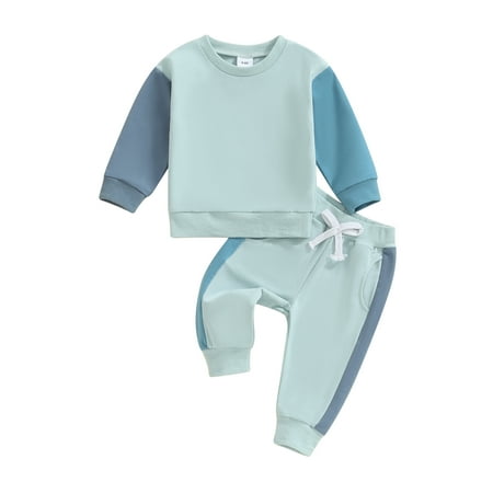 

TFFR 0-3Y Toddler Boys Fall Outfits Contrast Color Long Sleeve Sweatshirts and Long Pants 2Pcs Winter Clothes Set