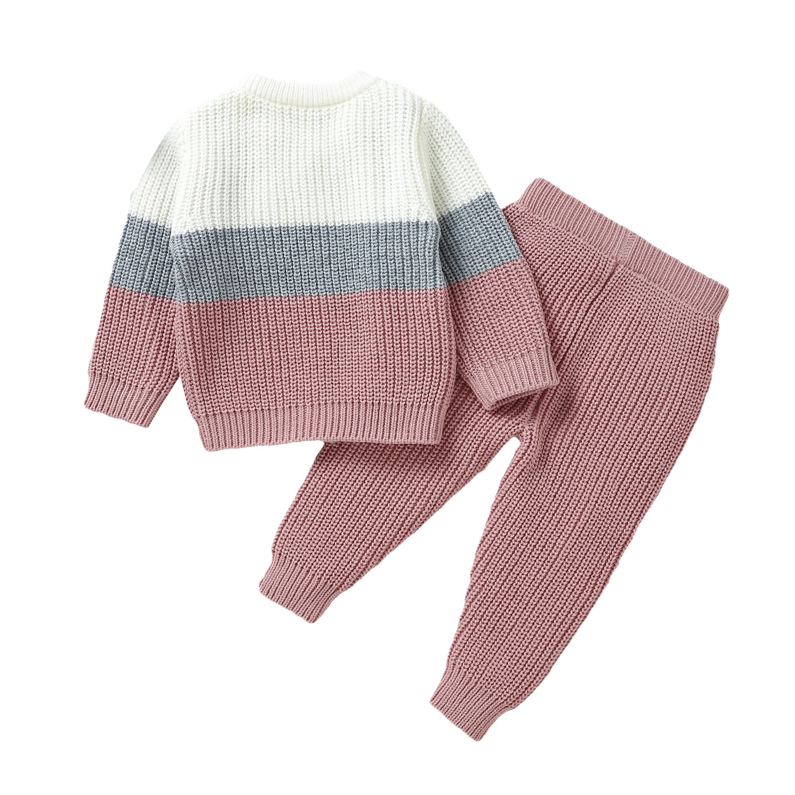 Hfolob Girl's Piece Outfits Kids Baby Boys Color Block Knit Sweater Shirt  Top Pants Sweet Girl Fashion Set 12-18 Months