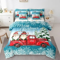 jejeloiu Cute Gnome Bedding Comforter Set 7-Piece,Christmas Theme King Bedding Sets,Red Car Snowflake Pine Tree Bed Sheets For Teens,Microfiber Bedroom Decor Reversible