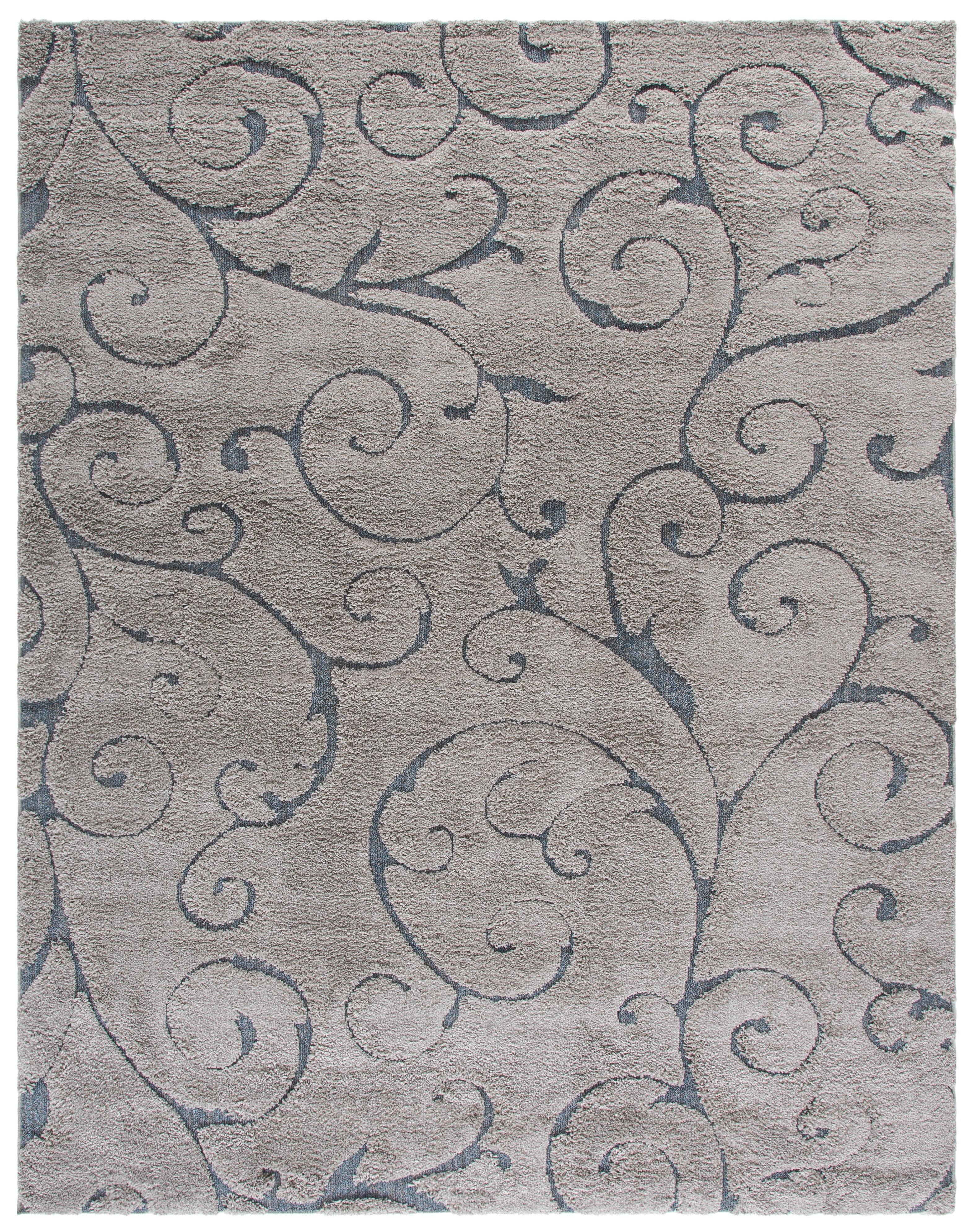 SAFAVIEH Florida Doug Floral Vines Geometric Shag Area Rug, Grey/Light Blue, 11' x 15' - X-Large - Transitional Modern Design, Grey & Light Blue, Non-Shedding & Easy Cleaning, Ultra Plush Thick Pile,