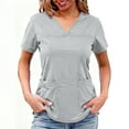 thumbnail image 2 of Ohufal Scrubs for Women, V Neck Short Sleeve Scrubs Tops Casual Solid Color Workwear T-shirts Work Uniform with Pockets, 2 of 8