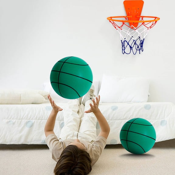 Kuroiy Silent Foam Basketball, Indoor Mute Ball Sports Toy, Soft Elastic Sponge Ball, Bounce Well, Mesh Bag & Ball Frame Included, 24x24x24cm or 34x34cm, Bright Colors