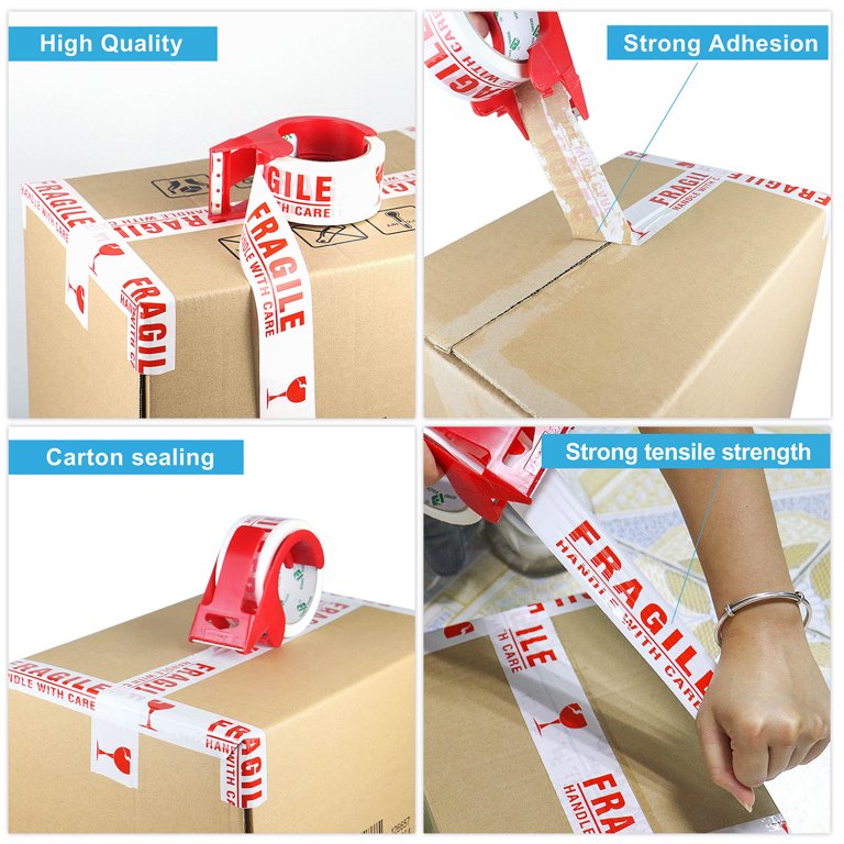 BOMEI PACK Fragile Tape - Handle With Care Shipping Tape, 2 Inch X 330 Feet (3 Rolls)