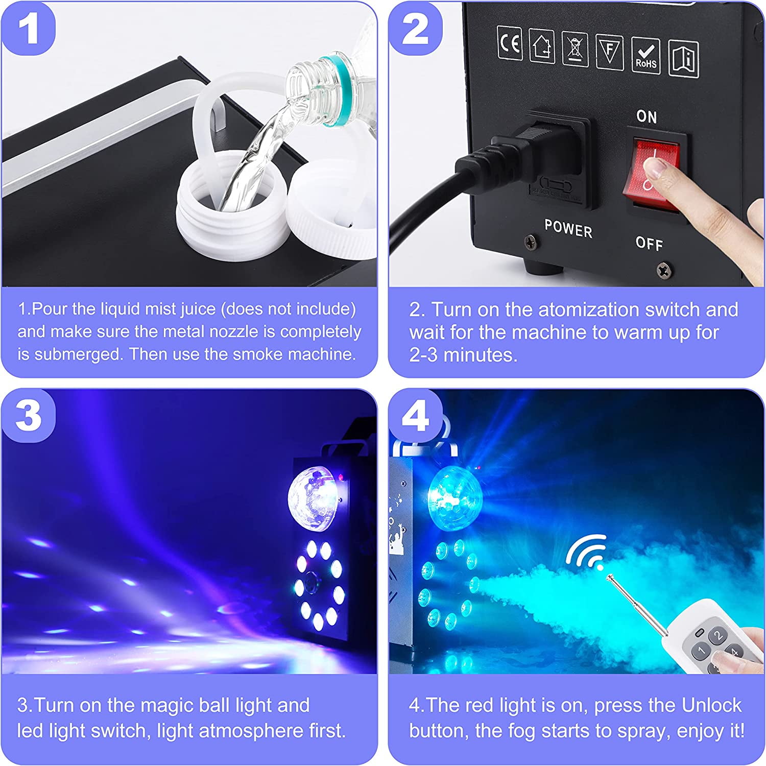 Smoke Fog Machine 700W , Smoke Machine with Disco Ball Lights 9 LED Colorful Light Effect, 3500 CFM Huge Fog with Wireless Remote for Christmas Wedding Party