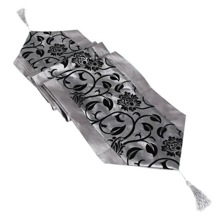 

Tiyuyo Raised Flower Blossom Flocked Damask Table Runner Cloth Sliver Gray