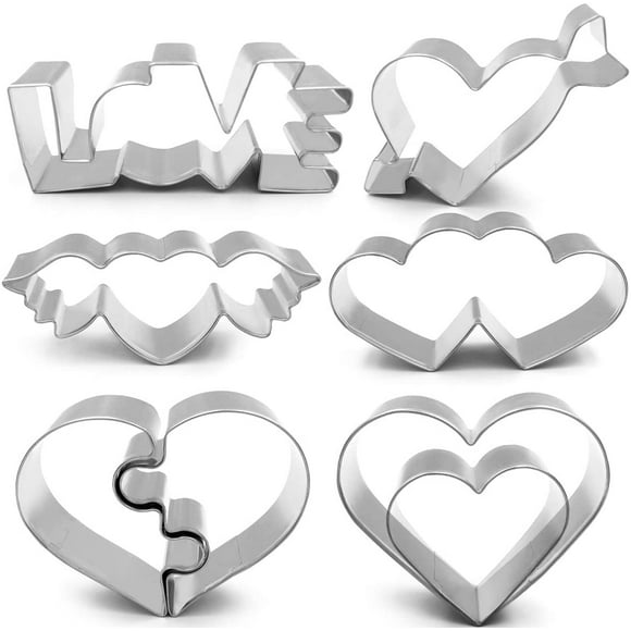 Wedding Cookie Cutter Set for Anniversary/Bridal/Engagement/Valentine - 8 Piece Different Heart Shape - Double Hearts, Love, Puzzle Heart, Arrow Heart, Wing Heart and 2 Hearts