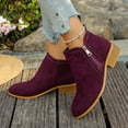 thumbnail image 4 of Rokment Dress Boots for Women Fall Winter Stylish Suede Pointed Toe Low Heel Side Zip up Short Ankle Booties Solid Color Wine Size 9, 4 of 6