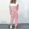 thumbnail image 2 of BLOCLOALO 2 Piece Lounge Set Pullover Crewneck Sweater Women's Outfit Crewneck Pullover Tops and Long Pants Sweatsuits with Sweatpants Long Sleeve Tops Casual Sets Casual Lounge Sets Pink M, 2 of 5