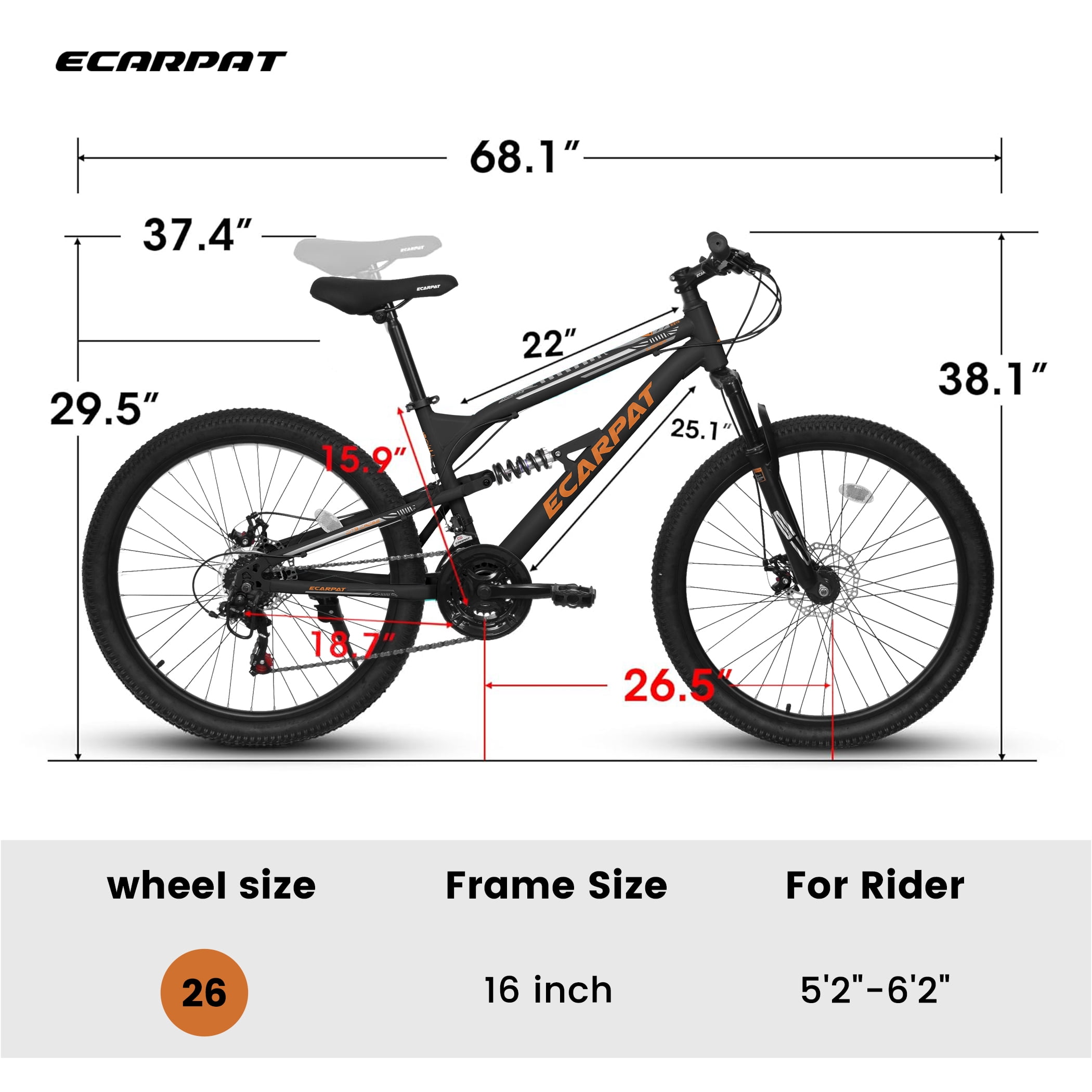 26 Inch Mountain Bike, Dual Full Suspension 21-Speed Disc Brakes Thumb Shifter, Carbon Steel Frame Mountain Bike, Mens Womens Trail Commuter City Bicycles