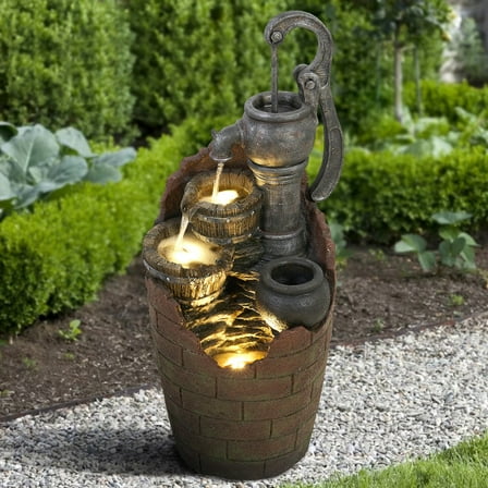 32.6-inch High Water Pump Cascading Water Fountain with LED Lights - Outdoor Waterfall Feature for Garden and Patio Decorative