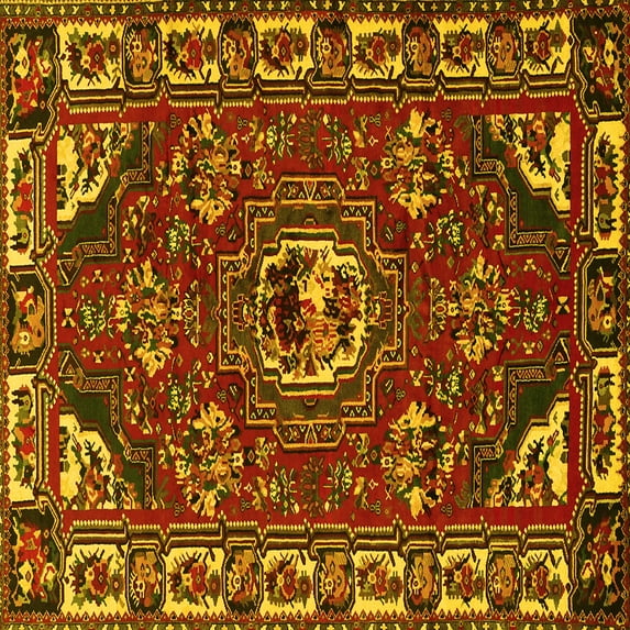Ahgly Company Indoor Square Persian Yellow Traditional Area Rugs, 8' Square