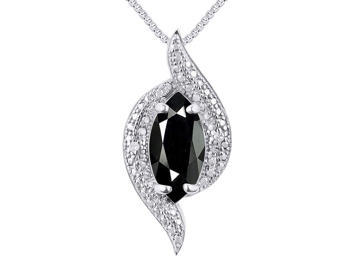 Womens 925 Sterling Silver Black RH Italian Necklace Marquise Stone Crystals
