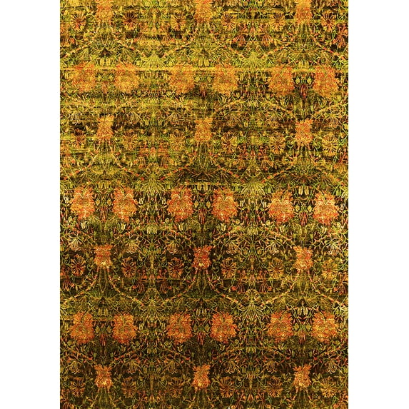 Ahgly Company Machine Washable Indoor Rectangle Oriental Yellow Industrial Area Rugs, 6' x 9'