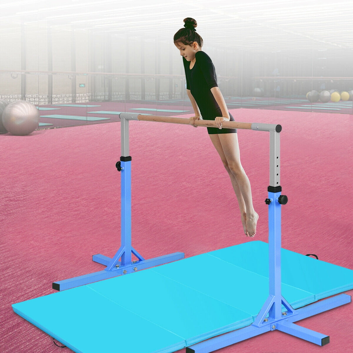 Costway Adjustable Steel Horizontal Training Bar Gymnastics Junior Home Practice Blue