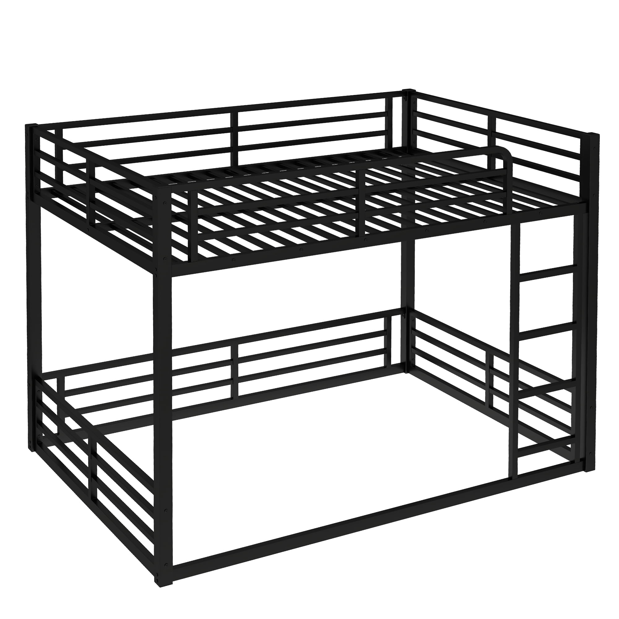 Leumius Metal Bunk Bed,Full XL over Full XL Floor Bunk Bed Frame for Kids/Teens/Adults,Space-Saving/Noise Reduced/No Box Spring Needed,Black