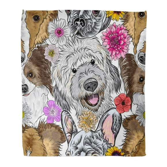 POGLIP Throw Blanket Warm Cozy Print Flannel Purebred Cute Character Portrait Dogs Small Puppy Labradoodle Collie Papillon Comfortable Soft for Bed Sofa and Couch 50x60 Inches