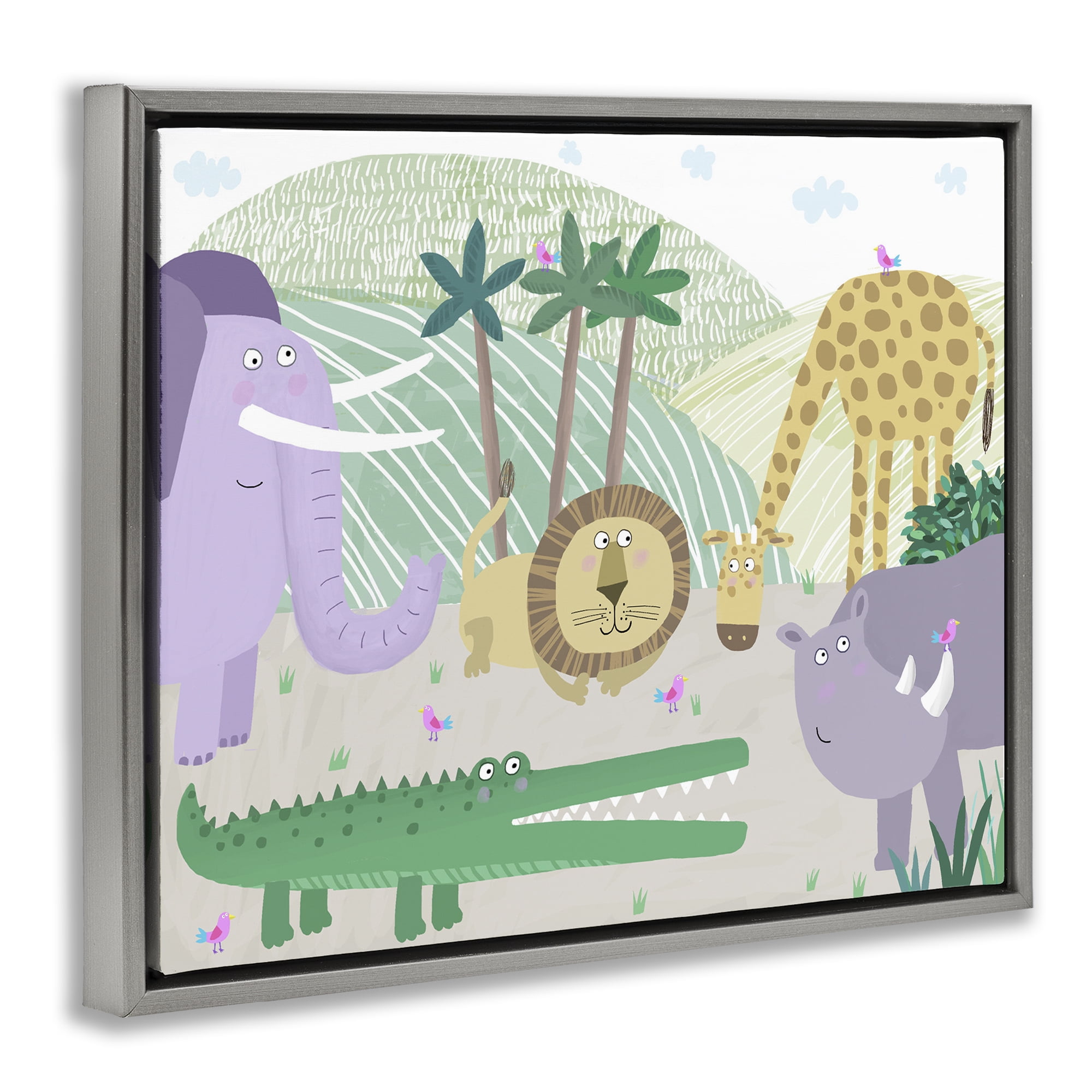 Stupell Industries Jungle Savannah Animals Gray Framed Floater Canvas Wall Art, design by Carla Daly
