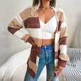 thumbnail image 5 of felwors Women's Striped Long Sleeve Open Front Knit Cardigan Casual Pullover Sweater Red, L, 5 of 8