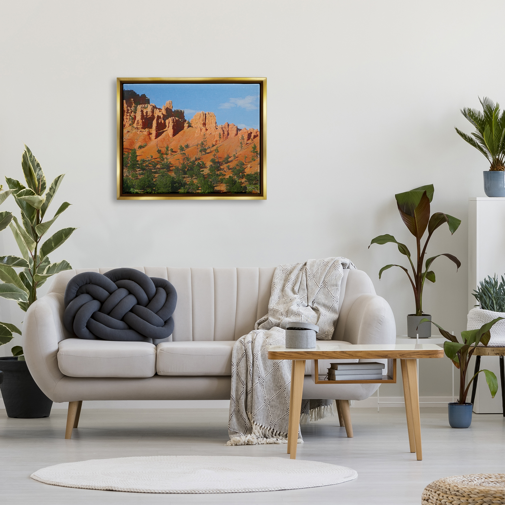 Stupell Desert Canyon Valley Slope Landscape Painting Gold Floater Framed Art Print Wall Art