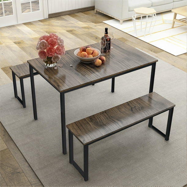 Jumper 3 Piece Dining Set Kitchen Dining Table Set Wood Table And Chairs Set Mission Counter Height Dining Set W 2 Benches For Dining Room Pub And Bistro Dark Brown Walmart Com Walmart Com