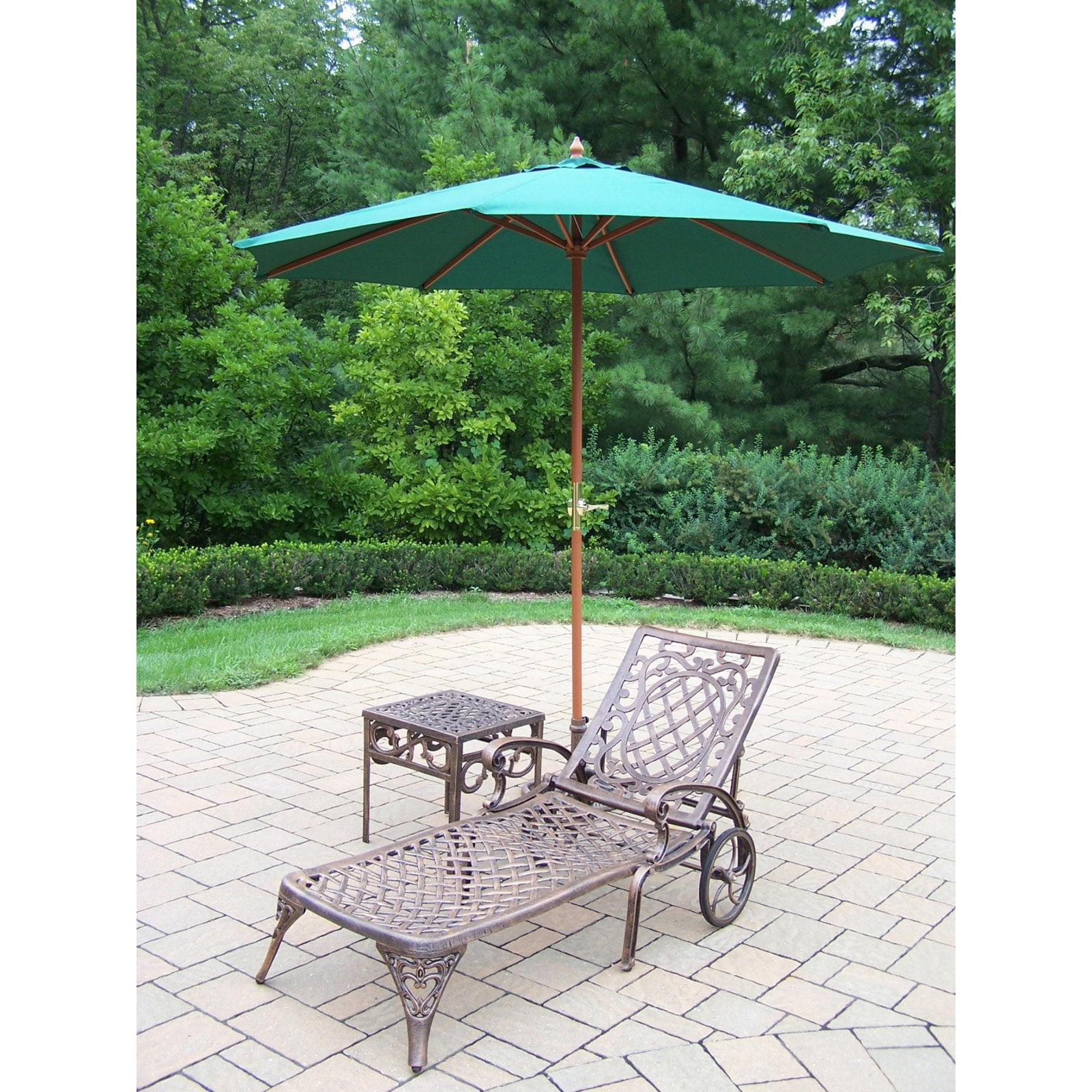 Oakland Living Mississippi Cast Aluminum Chaise Lounge with Side Table