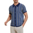 thumbnail image 4 of INSPIRE CHIC Striped Knitted Polo for Men's Summer Short Sleeves Button Down Jacquard Polo Shirts XL Dark Blue, 4 of 6