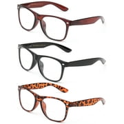 3 Pack Oversized Big Frame Bifocal Lens Men Reading Glasses, Black, Brown & Tortoise +3.00